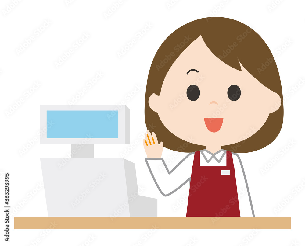 女性　店員　レジ