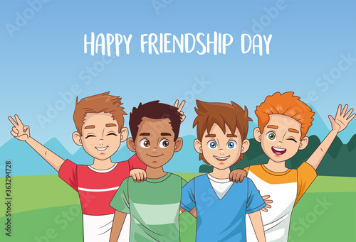 happy friendship day celebration with group of boys in the park