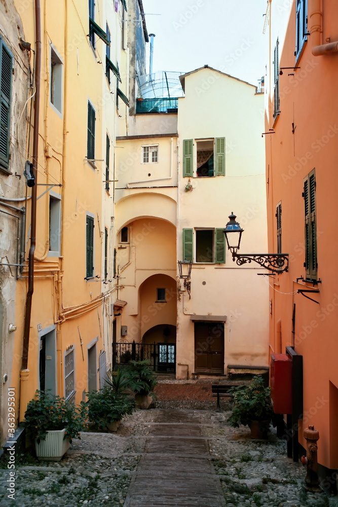 Narrow street in Sanremo, Italy