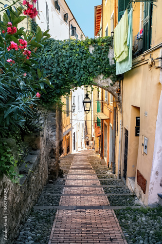 Narrow street in Sanremo, Italy © frimufilms