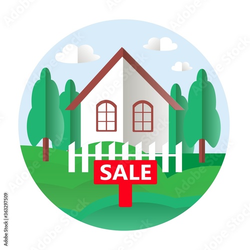 Sale house banner. Round flat design illustration art design stock vector illustration for web, for print