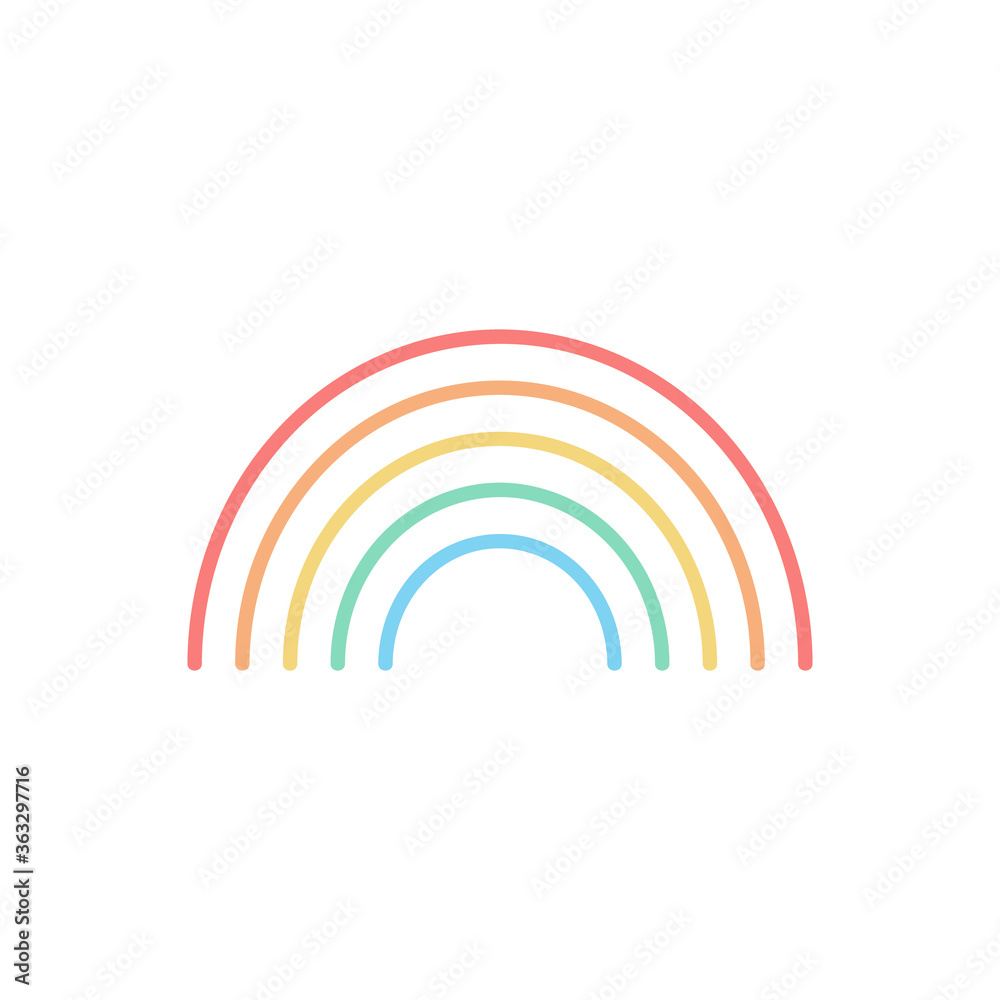 Rainbow vector illustration. Simple pastel rainbow line design