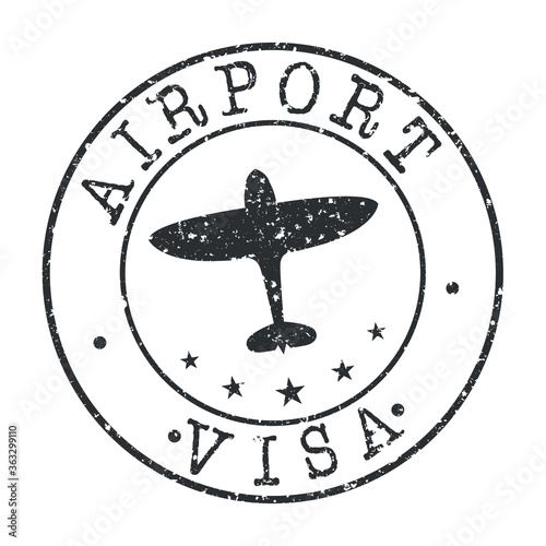 Airport Visa Round Stamp Design Vector Art Badge.
