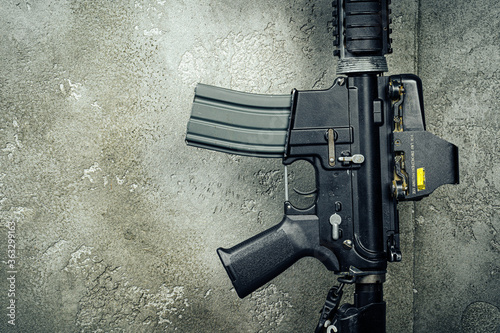 Modern weapon series. US Army assault rifle, close up. photo