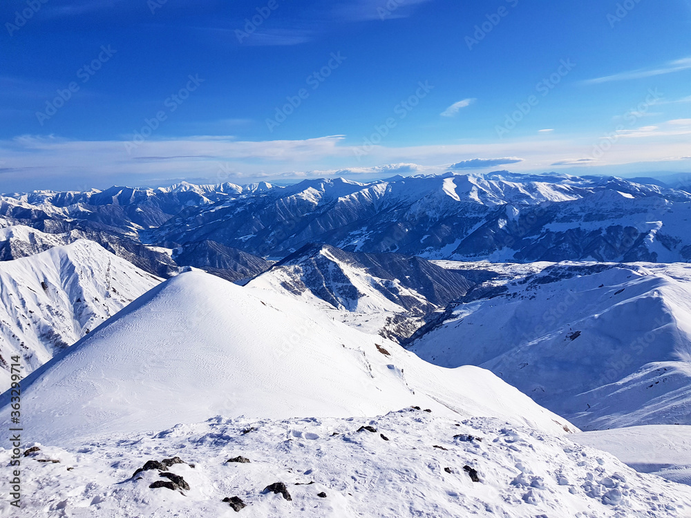 Naklejka premium Mountain peaks in Gudauri (Georgia) skiing resort