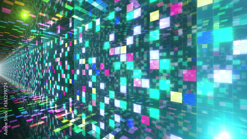 Wallpaper Mural Disco Dance Tunnel illumination Square Light Panel abstract 3D illustration background. Torontodigital.ca