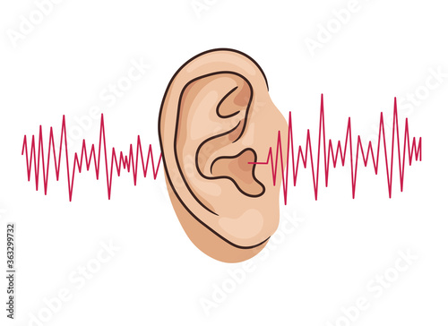 Human ear and audio wave. Listening vector illustration isolated on white