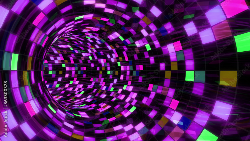 Disco Dance Tunnel illumination Square Light Panel abstract 3D illustration background. Disco Dance Tunnel illumination Square Light Panel abstract 3D illustration background.