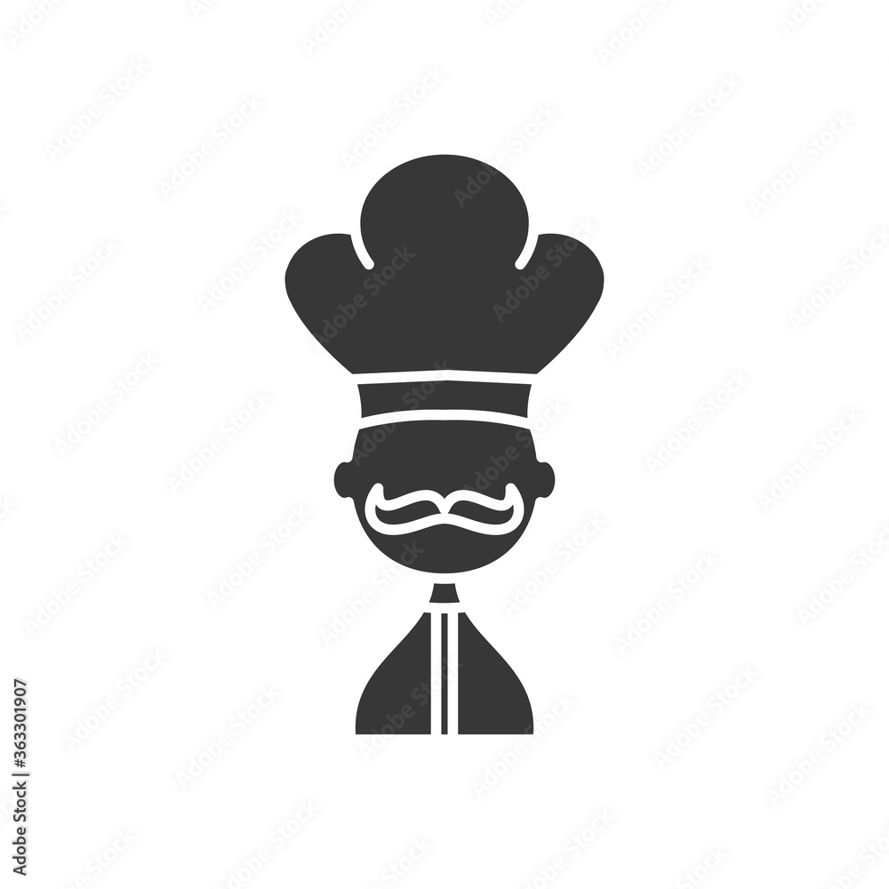 chef with mustache and wearing a chef hat, silhouette style