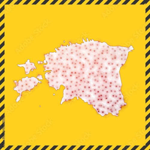 Estonia closed - virus danger sign. Lock down country icon. Black striped border around map with virus spread concept. Vector illustration.