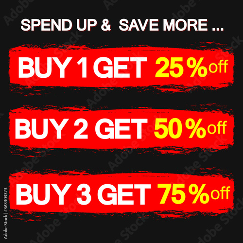 Set Sale banners design template, discount tags, great offers, grunge brush, spend up and save more, vector illustration