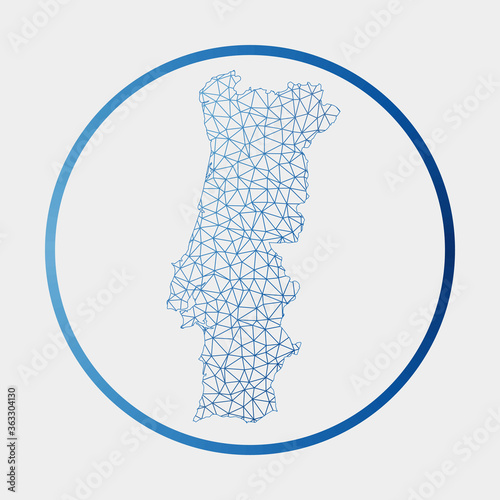 Portugal icon. Network map of the country. Round Portugal sign with gradient ring. Technology, internet, network, telecommunication concept. Vector illustration.