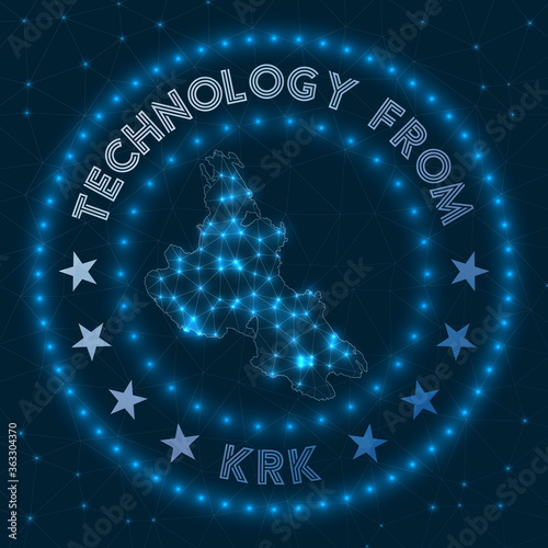 Technology From Krk. Futuristic geometric badge of the island. Technological concept. Round Krk logo. Vector illustration.