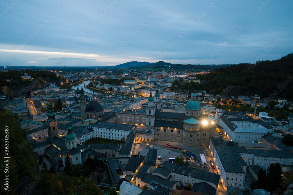 Sunset panorama of Salzburg, Austria