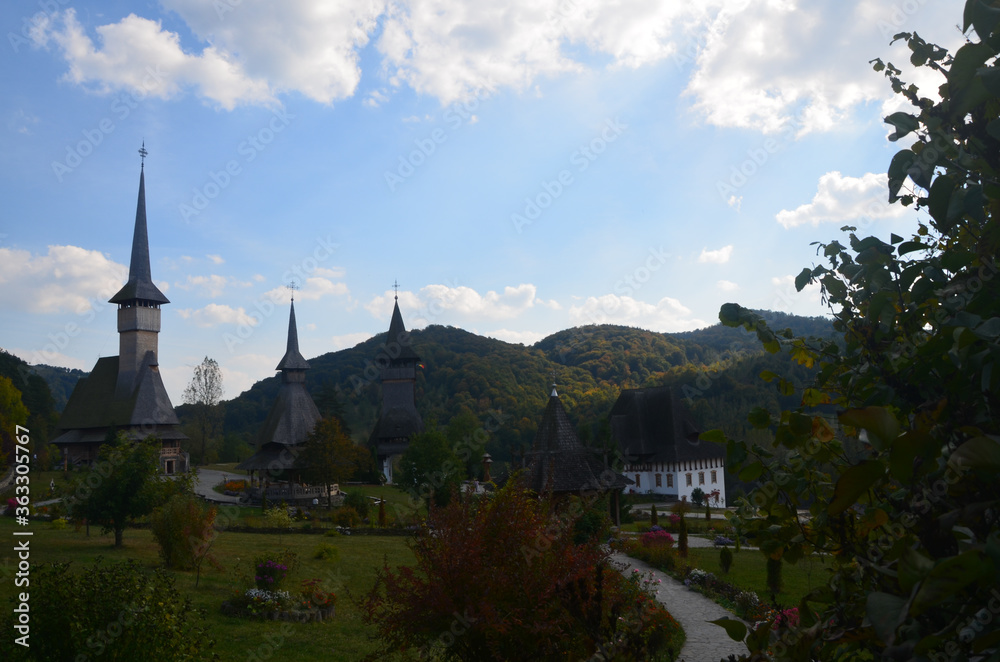 Traditional Maramures wooden architecture of Barsana monastery, Romania