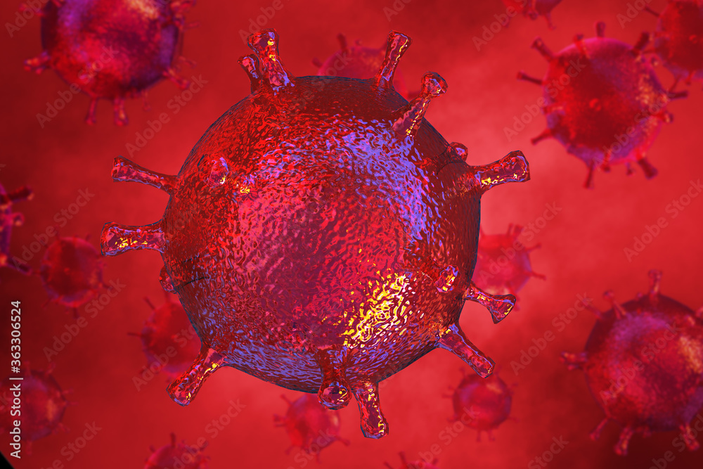 Coronavirus 2019 COVID-19 outbreak. Biology science 3D illustration.