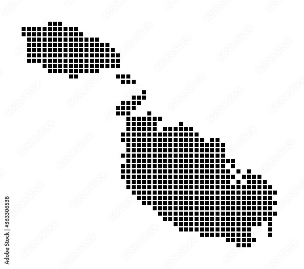 Malta map. Map of Malta in dotted style. Borders of the island filled with rectangles for your design. Vector illustration.