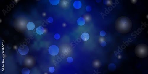 Dark BLUE vector template with circles, stars. Colorful disks, stars on simple gradient background. New template for a brand book.