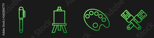 Set line Palette, Pen, Easel or painting art boards and Crossed paint brush. Gradient color icons. Vector.