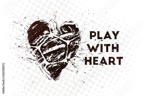 Play with heart. Vector illustration of abstract football background with grunge soccer ball print in shape of heart