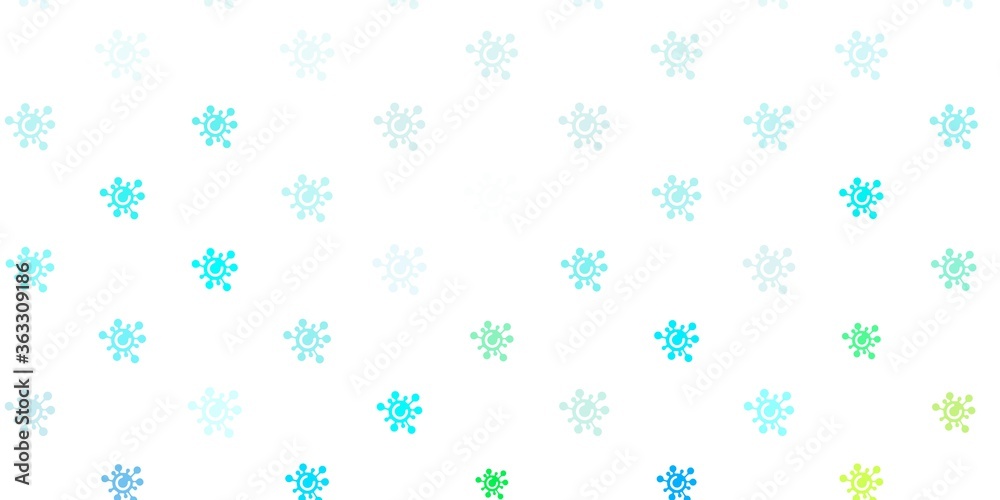 Light Blue, Green vector background with covid-19 symbols. Light Blue, Green vector background with covid-19 symbols.