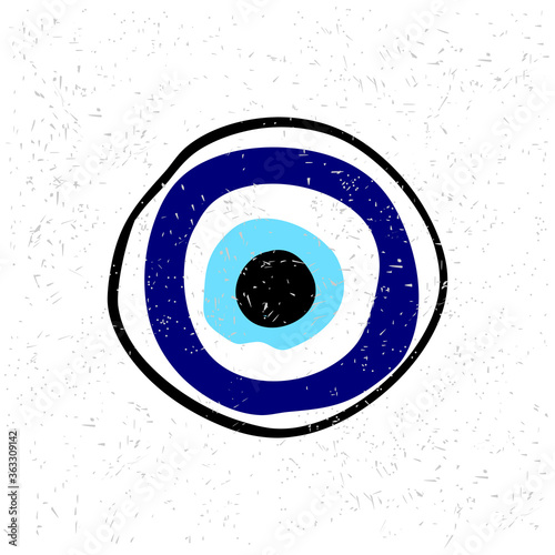 Craft hand drawn Turkish evil eye. Mandala greek evil eye. Symbol of protection in Turkey, Greese, Cyprus. Blue Turkish Fatima's Eye. Amulet from evil eye. Nazar. Magic item, attribute