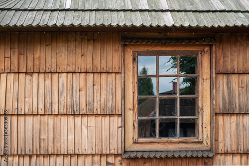Old wooden wall with window. texture background