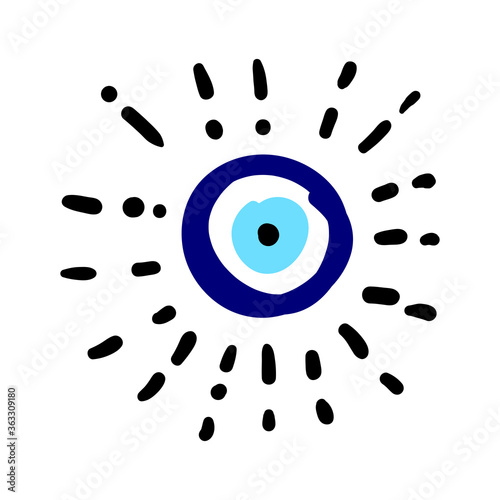 Craft hand drawn Turkish evil eye. Mandala greek evil eye. Symbol of protection in Turkey, Greese, Cyprus. Blue Turkish Fatima's Eye. Amulet from evil eye. Nazar. Magic item, attribute