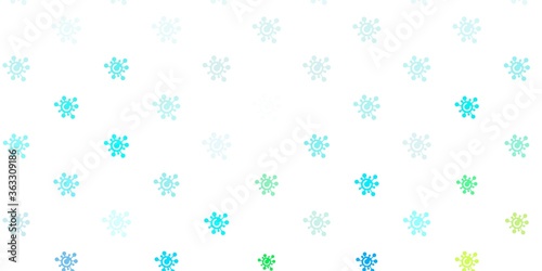 Light Blue, Green vector background with covid-19 symbols.