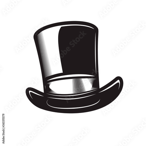 Illustration of retro gentleman hat in engraving style. Design element for logo, label, sign, poster, t shirt. Vector illustration