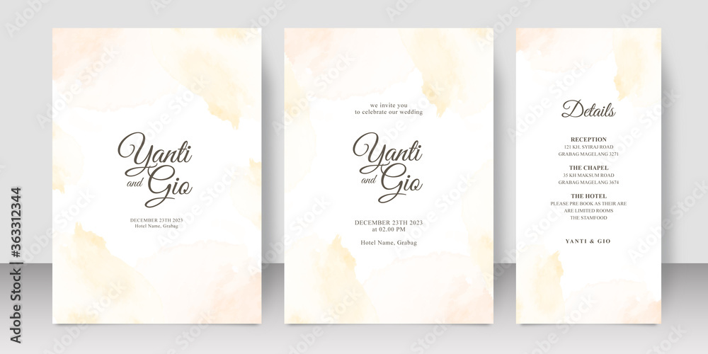 Wedding card set template with splash watercolor
