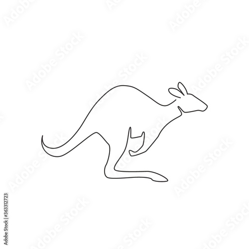 One single line drawing of cute standing kangaroo for business logo identity. Wallaby animal from Australia mascot concept for company icon. Continuous line draw design graphic vector illustration