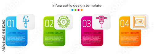 Set line Trowel, Circular saw blade, Electric rotary hammer drill and Electrical outlet. Business infographic template. Vector.