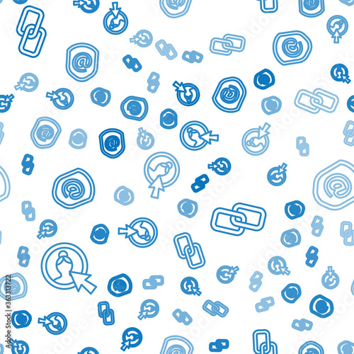 Set line Create account screen, Chain link and Shield with mail and e-mail on seamless pattern. Vector.