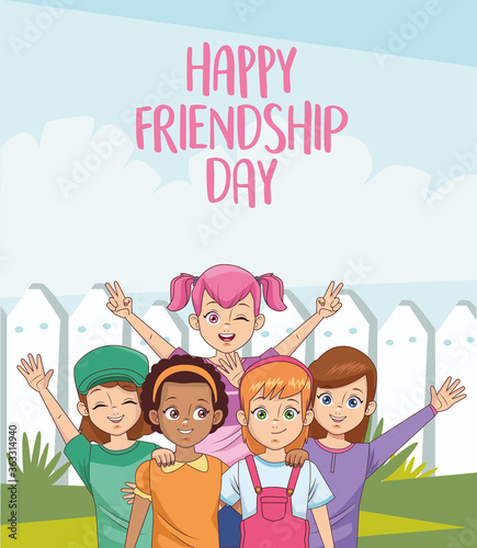 happy friendship day celebration with group of girls in the park