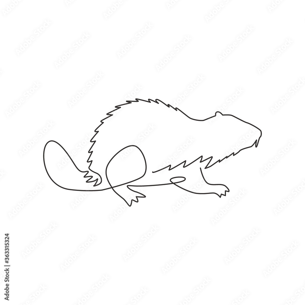 One single line drawing of funny beaver for logo identity. adorable funny rodent animal mascot concept for pet lover club icon. Trendy continuous line draw design vector graphic illustration One single line drawing of funny beaver for logo identity. adorable funny rodent animal mascot concept for pet lover club icon. Trendy continuous line draw design vector graphic illustration