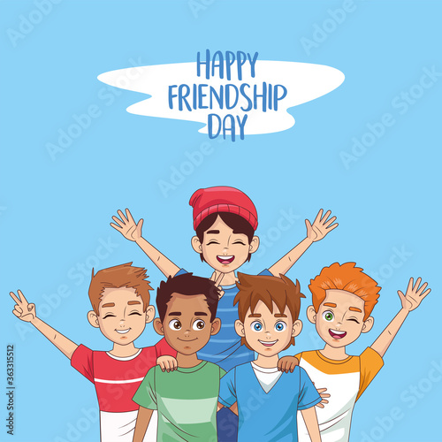 happy friendship day celebration with group of boys in the park