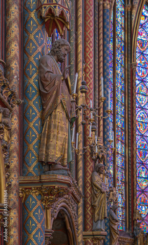 Paris, France - 03 07 2020: Details view inside The Holy Chapel