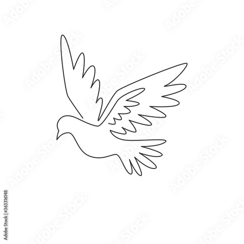 One single line drawing of cute elegant fly dove bird for logo identity. Adorable pigeon mascot concept for cancer fighter icon. Modern continuous line graphic draw design vector illustration
