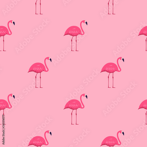 Pink Flamingo Seamless Pattern Background. Vector Illustration