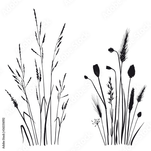 Floral compositions with wild herbs and flowers.