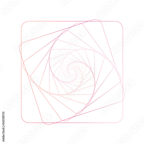 Vector illustration.Swirling symbol. Optical illusion. Twisted square. 3D wireframe abstract tunnel. Vector illustration.
