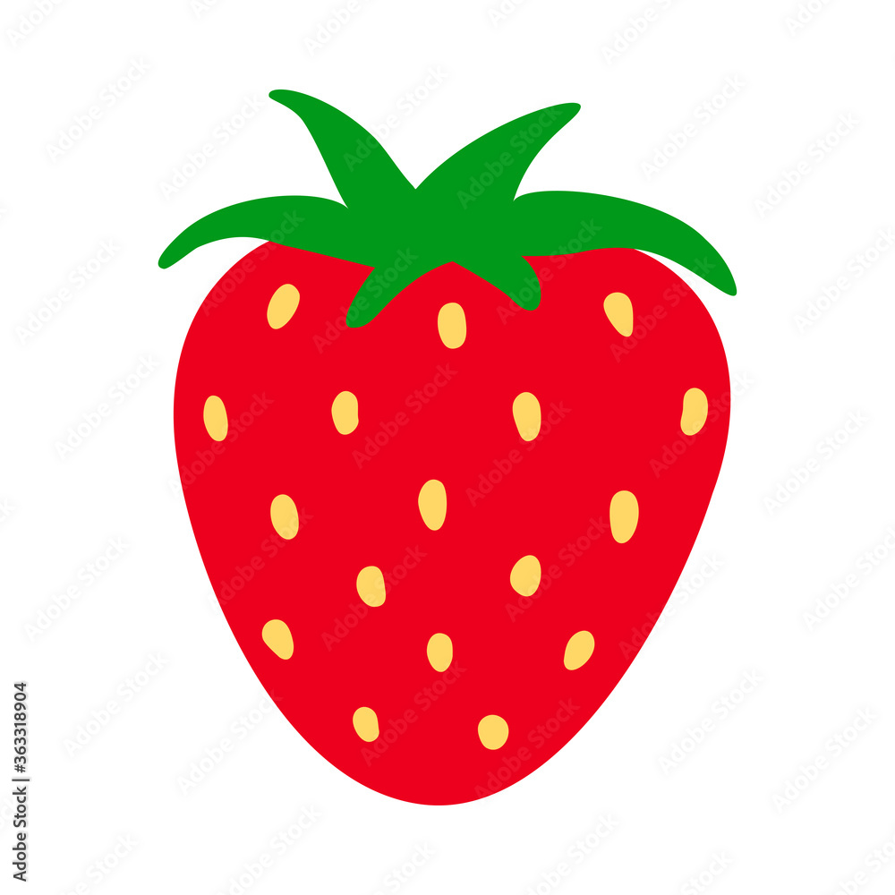 Obraz premium Cute hand-drawn red strawberry berry. Vector stock illustration isolated on a white background.