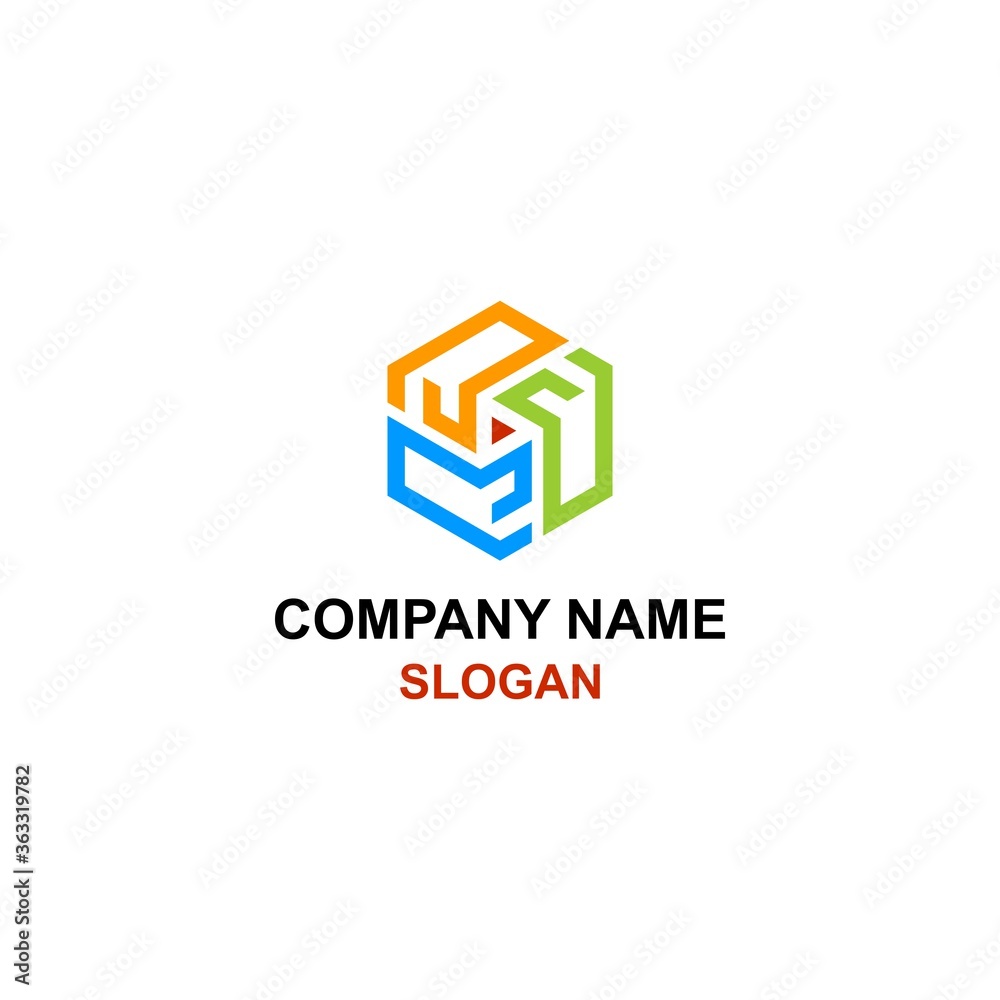 Abstract hexagon shape, forming R letter logo. Abstract hexagon shape, forming R letter logo.