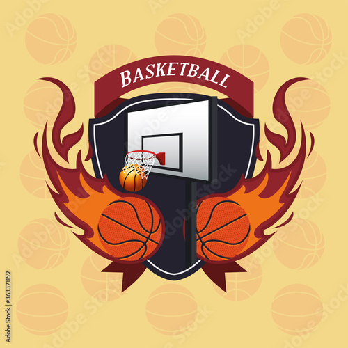 basketball sport poster with balloons on fire