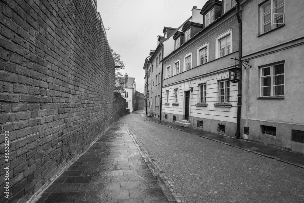 Stara (Old) street and other streets in New Town borough lead from the New Town Market square to Old Town Market square, lined with old but rebuilt buildings, Warsaw, Poland.
