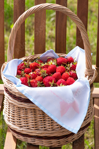the basketful with ripe strawberries