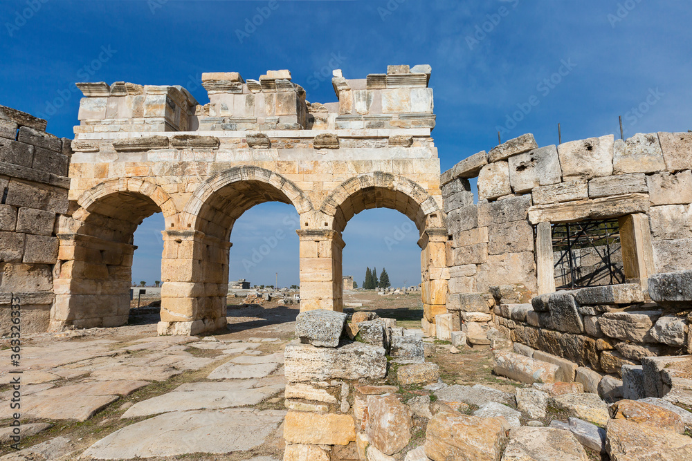 Ruins of Roman city of Hierapolis, Pamukkale, Turkey.