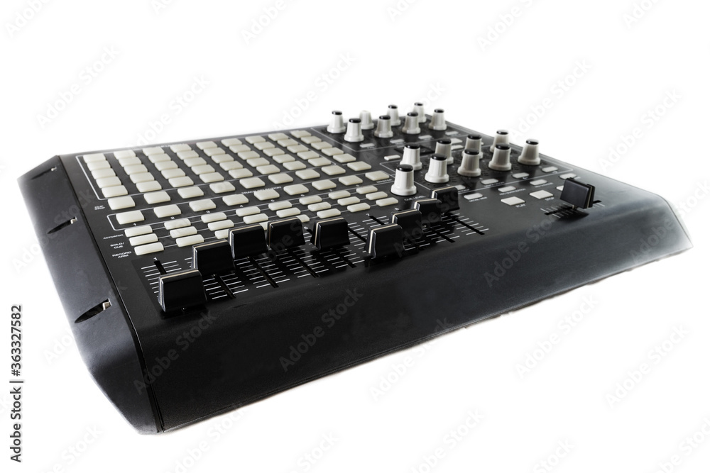 Studio Controller Desk for Electronic Music Production and Music Mixing on white backgorund Studio Controller Desk for Electronic Music Production and Music Mixing on white backgorund