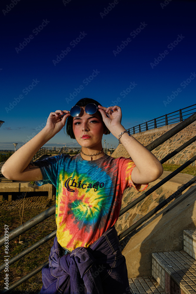 teenager with alternative look on sunny day
